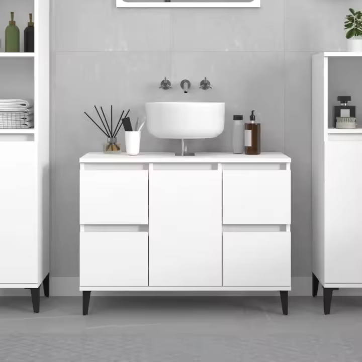 vidaXL Armario para lavabo madera contrachapada blanco 80x33x60 cm - 1