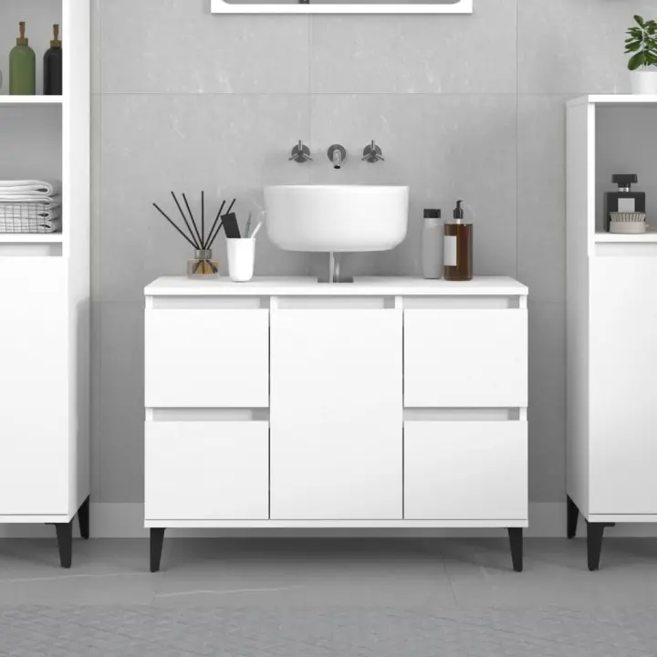 vidaXL Armario para lavabo madera contrachapada blanco 80x33x60 cm - 1