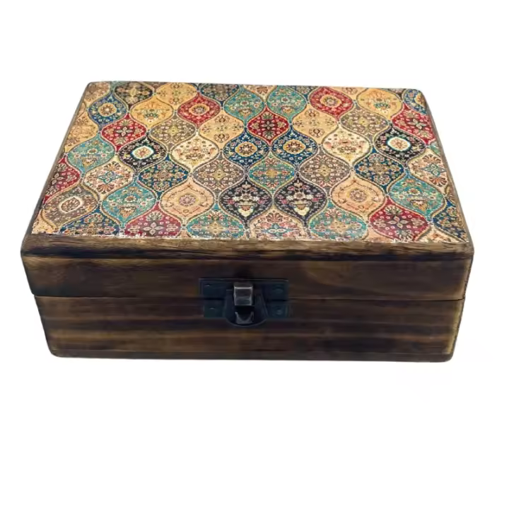 Caja de Madera de Cerámica Esmaltada Mediana - 15x10x6cm - Patrón Tradicional - 1