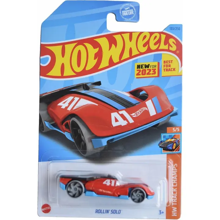 MATTEL - Hot Wheels Rollin Solo, HW Track Champs 5/5 [rojo] 133/250 - Tiene un cuerpo de metal pintado y ruedas de plástico - Coleccionable - Idea regalo - Recomendado para mayores de 3 años - 1
