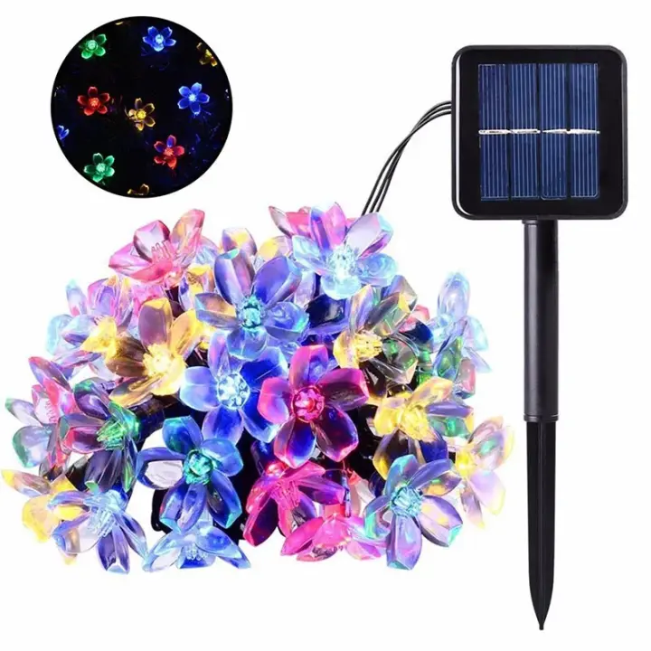 Cadenas De Luces Solares De 5M Con 20 LED Para Exterior Impermeables 8 Modos Operadas Con Batería Decoración De Jardín Y Fiesta Navideña Flor De Cerezo - 1