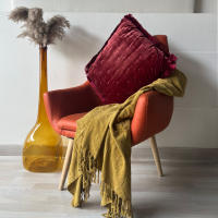 Cojín Decorativo Terciopelo Satinado Burdeos ALO HOME 50x50 cm con Flecos - Almohada Decorativa de Lujo, Suave y Elegant - details 0