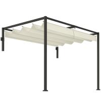 Outsunny Pérgola con Techo Retráctil Pérgola de Pared 3x2 m Cenador con Tela de Poliéster Resistente al Agua Pabellón para Jardín Patio Terraza Exterior Crema - details 0