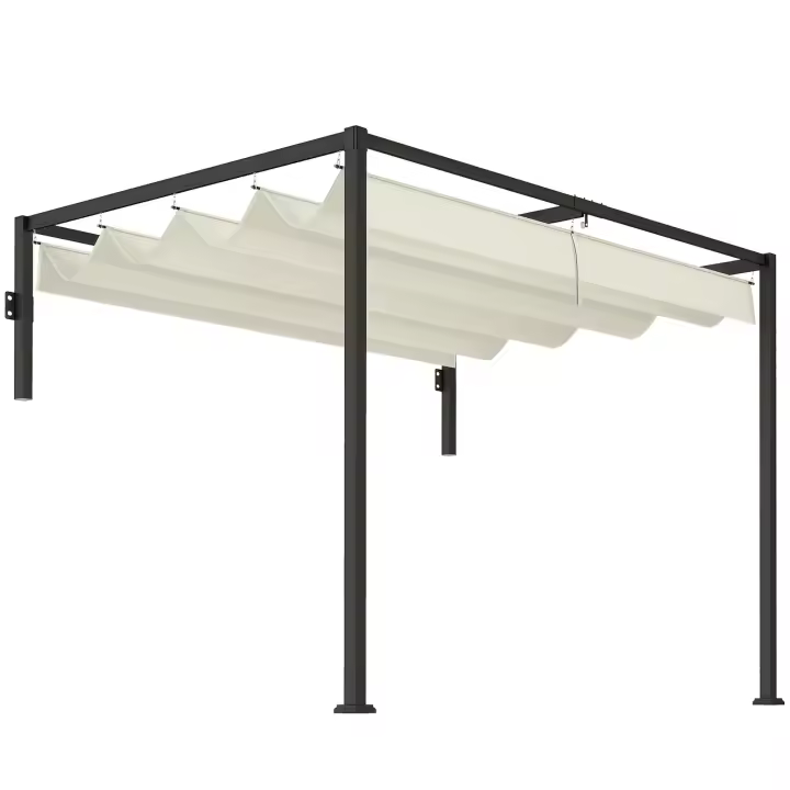 Outsunny Pérgola con Techo Retráctil Pérgola de Pared 3x2 m Cenador con Tela de Poliéster Resistente al Agua Pabellón para Jardín Patio Terraza Exterior Crema - 1