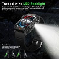 Relojes inteligentes militares para hombres (contestar / hacer llamadas), relojes inteligentes de fitness con linternas para Android y iphone, rastreadores de fitness impermeables con oxígeno en sangre / frecuencia cardíaca / sueño / más de 110 modos de e - details 2
