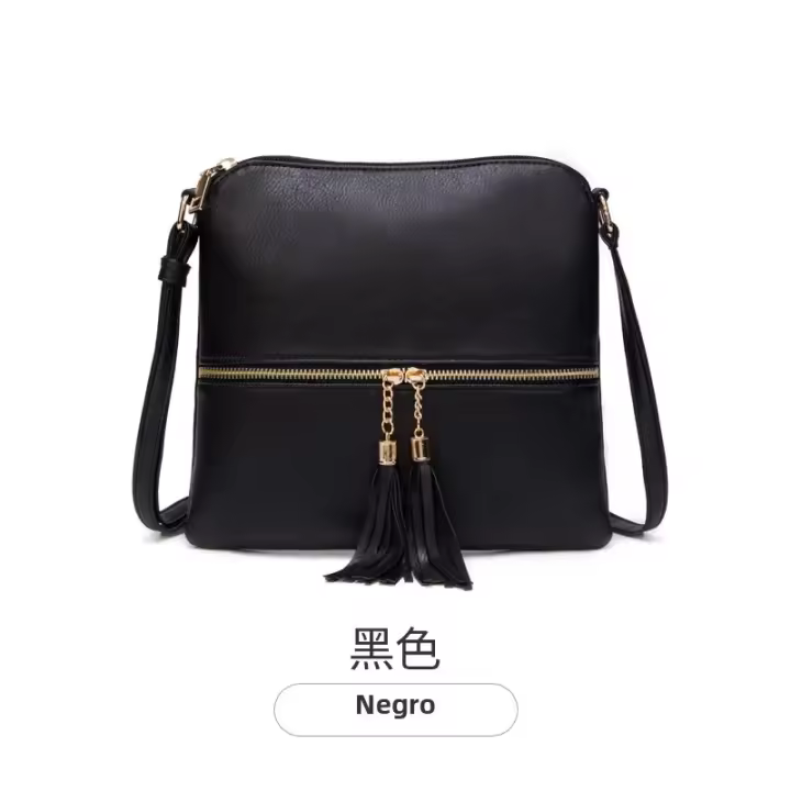 Bolso De Hombro Para Mujer De Gran Capacidad Retro Moda PU De Color Sólido Bolso Cruzado Suave Con Tassel Interior Múltiple - 1
