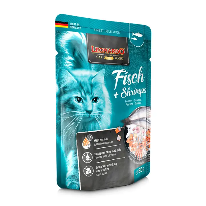 Leonardo Menú Pescado y Gambas Sobres para Gatos - 16 unidades x 85 gr - 1