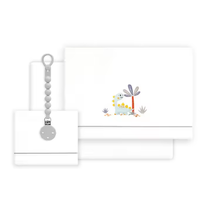 Triptico de Cuna Estampado Dinosaurio Palmera + Chupetero, Color Blanco-Gris, Interbaby - 1