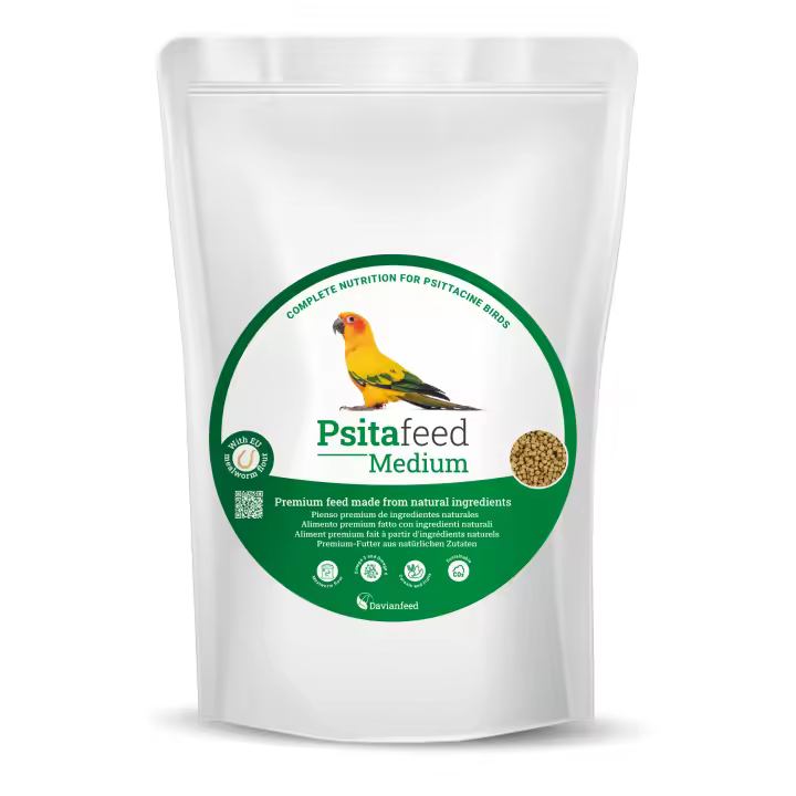 Psitafeed Medium - Alimento con Proteína de Insectos para Ninfas y Loros Medianos 1 kg con Manzana, Naranja y Pera - Producción y Cría Europea - Davianfeed - 1