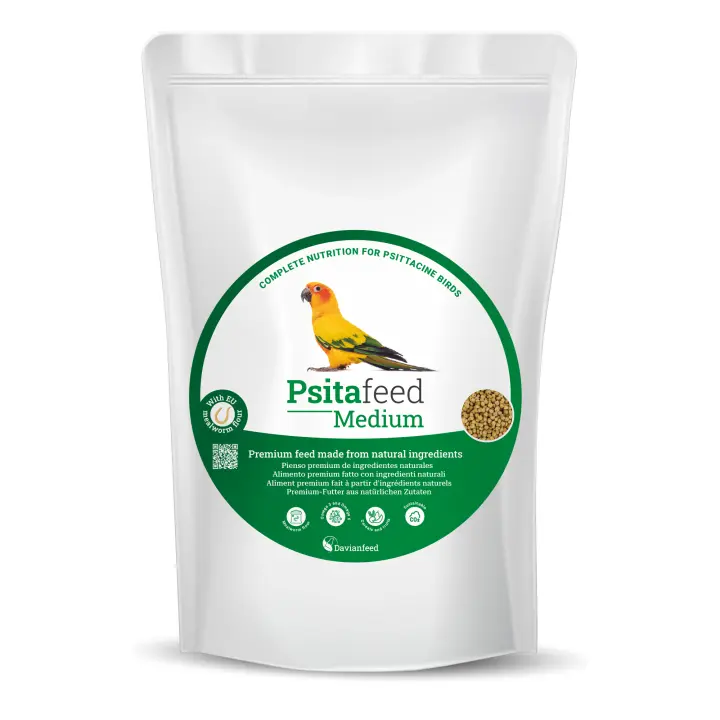 Psitafeed Medium - Alimento con Proteína de Insectos para Ninfas y Loros Medianos 1 kg con Manzana, Naranja y Pera - Producción y Cría Europea - Davianfeed - 1