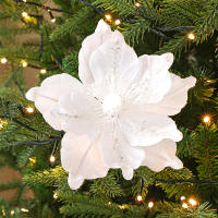 Decoración De Navidad Flor De Champán Con Lentejuelas Plateadas Poinsettia Artificial Para Árbol De Navidad Color Oro - details 10