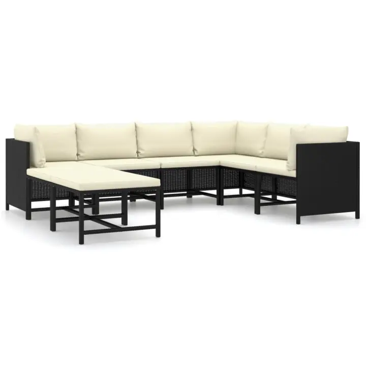vidaXL Set de muebles de jardín 8 pzas y cojines ratán sintético negro - 1