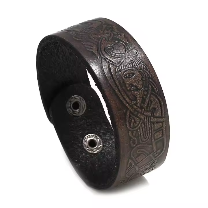 Retro en relieve Patrón pulsera de cuero punk Estilo - 1