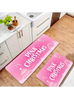 Alfombra De Cocina Rosa Merry Christmas Con Diseño De Navidad Y Santa Claus Antideslizante Para Decoración Del Hogar Y Festivales 2 Piezas De Flanela - details 4