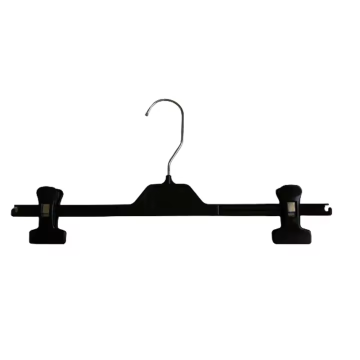 Percha Plástico Pinza Corredera Falda Pantalón Largo 36cms Ancho 21mm Gancho Metal Pack 10/20/50/100/200 Unidades Color Negro - 1