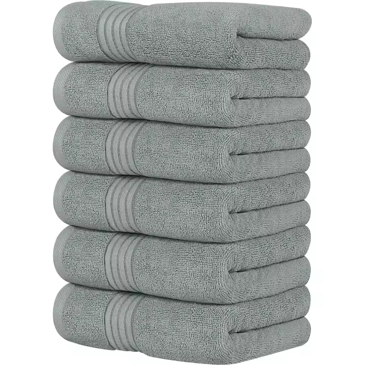 -Juego de 6 Toallas de Mano de Lujo, (41x71 CM) 100% Algodón Hilado en Anillas, Ligeramente Absorbentes para Baño, Viaje, Camping, Hotel y SPA (Gris frío) - 1