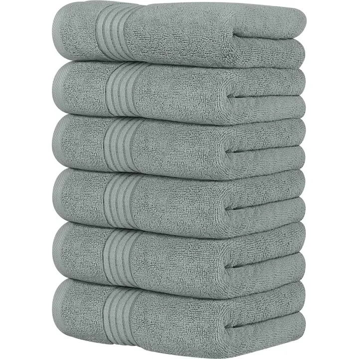 -Juego de 6 Toallas de Mano de Lujo, (41x71 CM) 100% Algodón Hilado en Anillas, Ligeramente Absorbentes para Baño, Viaje, Camping, Hotel y SPA (Gris frío) - 1