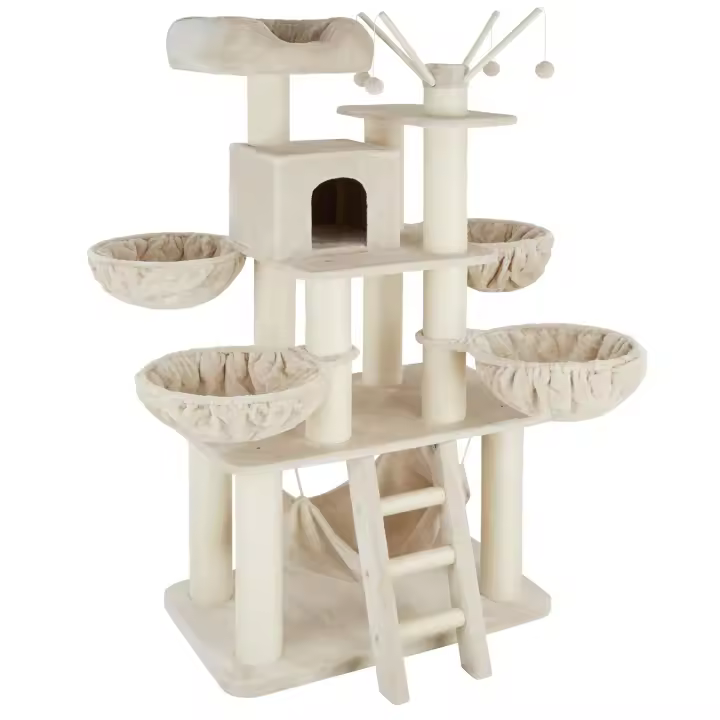 Tectake - Rascador para gatos Gismo | Altura 195 cm | 4 nidos giratorios, mirador y hamaca, Casita para gatos, Incluye sistema antivuelco, Árbol de juegos, 4 pelotas con sonajero, Columnas de sisal - 1