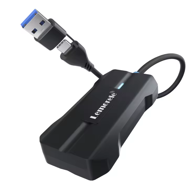 Lemorele Wireless CarPlay Adapter for Apple iPhone - Plug & Play Wireless Android Auto Dongle CarPlay Adapter - USB C/A Converts Wired to Wireless - No Latency from iOS 10+, Android 11+ to Screen - 1