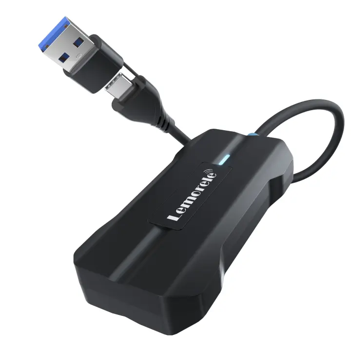 Lemorele Wireless CarPlay Adapter for Apple iPhone - Plug & Play Wireless Android Auto Dongle CarPlay Adapter - USB C/A Converts Wired to Wireless - No Latency from iOS 10+, Android 11+ to Screen - 1