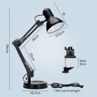 Aigostar Lámpara de Escritorio E27, Flexo Lamparas de Mesita de Noche con Base y Abrazadera, Brazo articulado de metal, Lámpara de Mesa Ajustable para Oficina, Sala, Estudio y Dormitorio - Negro - details 6