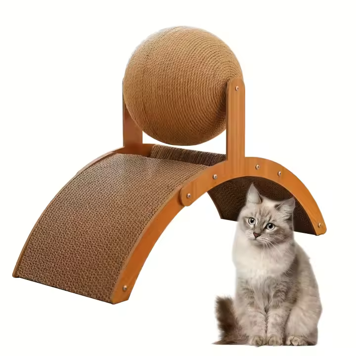 1pc Delgado Almohadilla De Rasguño Para Gato De Madera Con Diseño Arqueado Vertical Espacioso Bola Interactiva De Sisal Construcción De Cartón Fuerte - 1