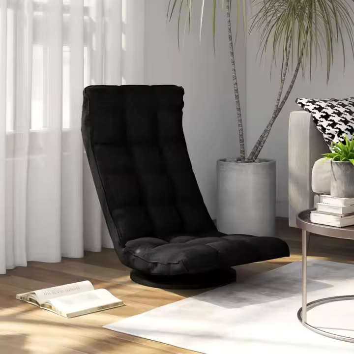 vidaXL Silla de suelo giratoria de tela negra - 1
