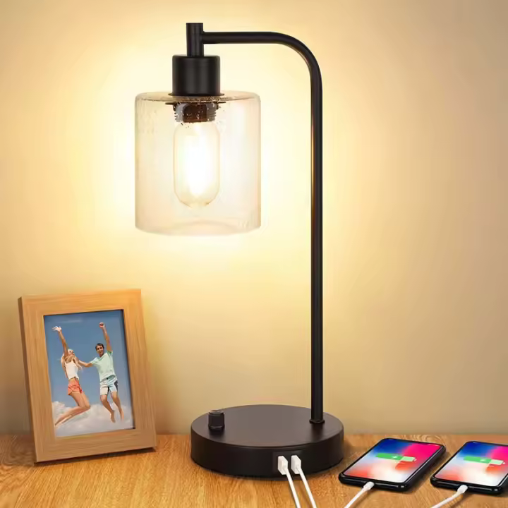 Juego de 1 lámparas de Mesa Industriales con 2 Puertos USB, lámparas de noche regulables totalmente continuas - 1