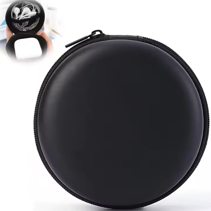 Caja de auriculares Grande universal portátil cubierta protectora Bolsa Caja de almacenamiento-diámetro 8 cm-Negro - 1