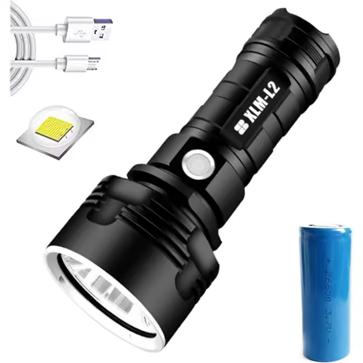 Linterna recargable, lámpara de luz de flash impermeable LED de alta potencia de 30000-100000 lúmenes ultrabrillante (25W XLM-L2) - 1