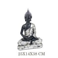 Gissed "Estatua de Buda Sentado en Posición de Meditación – Escultura Espiritual de Resina con Acabado Negro y Plateado – Diseño Elegante para Decoración Zen, Feng Shui y Espacios de Relajación – Ideal para Hogar, Oficina y Regalos – Tamaño 25x14x38 cm" - details 1
