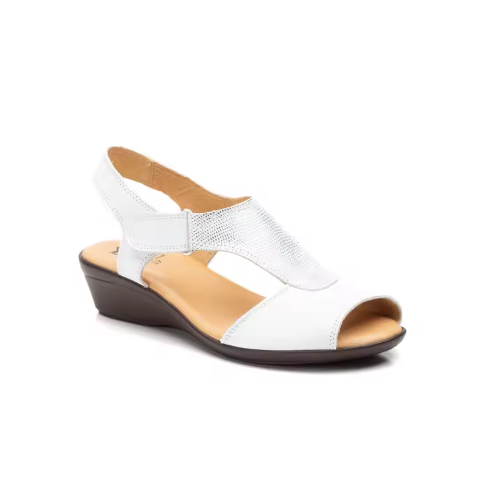 Alto Estilo Modelo 305 Blanco Piel Sandalia Cuña Comoda - 1