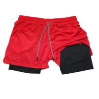Shorts De Gimnasio Para Hombre Con Bolsillos Y Cremallera 2 En 1 Secado Rápido Fitness Bodybuilding Deportiva Ropa De Playa - details 3