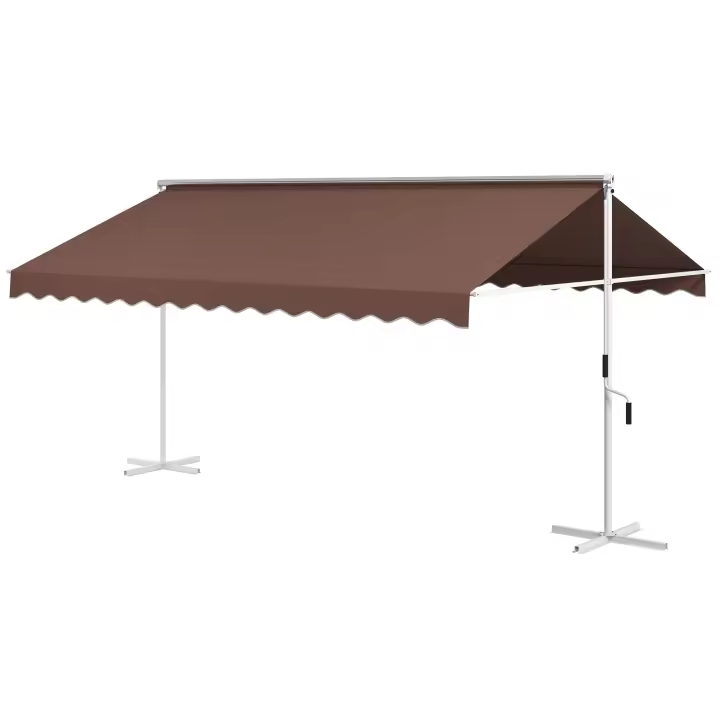 Outsunny Toldo de jardín de 4,5 x 3,4 m con manivela, marquesina extensible para terraza, protección solar ajustable para jardín, balcón, poliéster, café - 1
