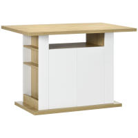 HOMCOM Isla de Cocina, para 4 Personas, Mueble de Cocina Multifuncional, Mesa de Comedor con 4 Puertas, Compartimentos Abiertos, Estante Ajustable, 110x70x75,5 cm, Roble y Blanco - details 0