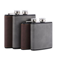 Petaca portátil de acero inoxidable para hombre, frasco cubierto de cuero marrón para Alcohol, whisky, regalo, 6/8oz - details 5