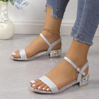 Sandalias De Tacones Gruesos Y Punta Redonda Versátiles Para Mujer Moda Primavera Otoño Confort Elegante Casual Slip-On PU - details 12