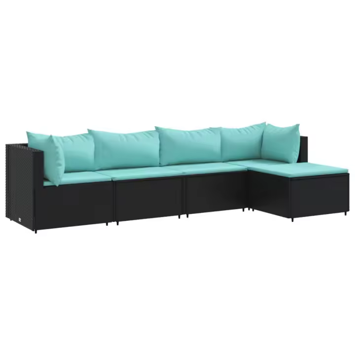 vidaXL Set de muebles de jardín 5 pzas y cojines ratán sintético negro - 1