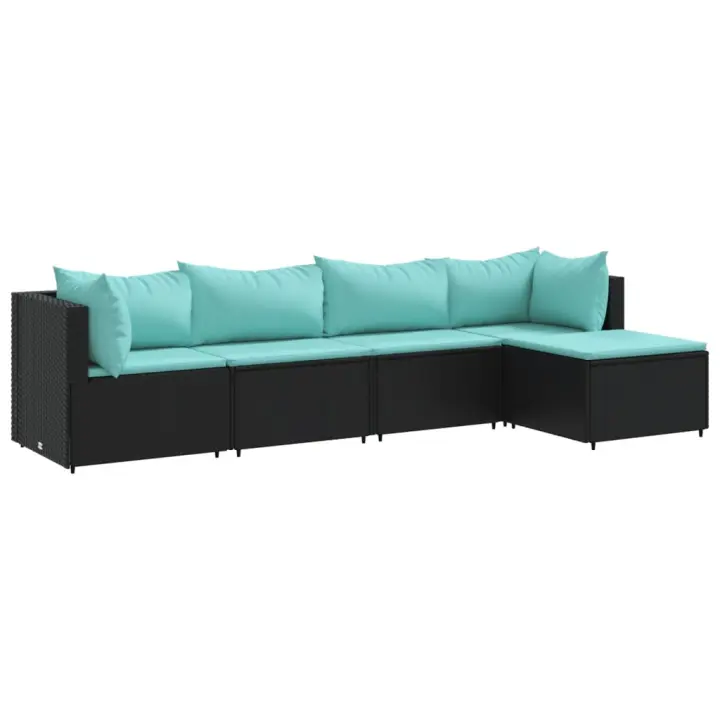 vidaXL Set de muebles de jardín 5 pzas y cojines ratán sintético negro - 1