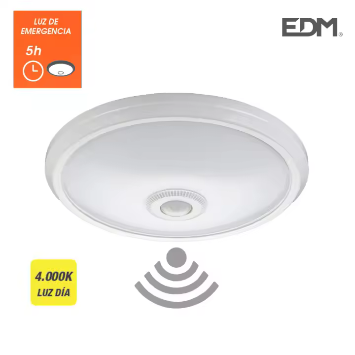 Aplique led de superficie con sensor y luz de emergencia ip20 16w 30 leds 4000k luz dia edm - 1