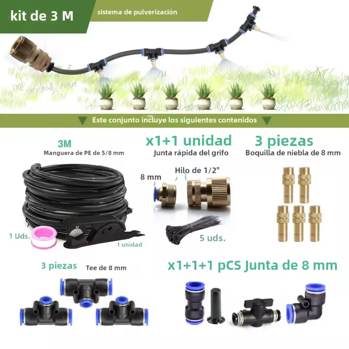 Juego De Rociador Ajustable De Latón Para Jardín Sistema De Riego Y Humidificación Con Tubo De 5/8mm Para Adornos De Jardín Y Enchufe - 1