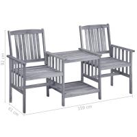 vidaXL Sillas de jardín con mesita madera maciza acacia 159x61x92 cm - details 6