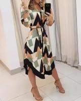 Vestido Elegante De Verano Para Mujer Con Mangas Largas Y Rayas Estampado Moda Con Cordón Casual Vestido De Fiesta De Vacaciones - details 3