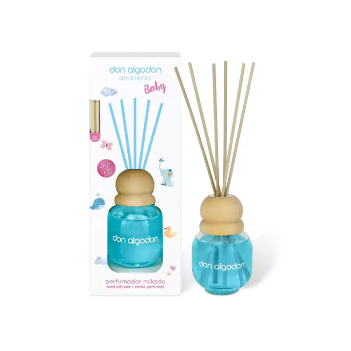 Ambientadores 360 - Don Algodón Mikado Baby 60 ml | Ambientador con Cañas de Ratán | Aroma Suave y Duradero hasta 60 Días | Perfumador Natural para Hogar, Bebé y Espacios Pequeños - 1