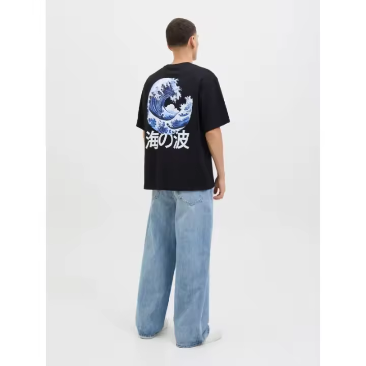 Jack&Jones – Hombre – Negro – Camiseta Manga Corta, Print Posterior, Algodón, Corte Loose - 1