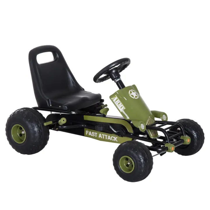 HOMCOM Go Kart Coche de Pedales Racing Deportivo con Asiento Ajustable Embrague y Freno para Niños 3-6 Años Carga 35kg 99x65x56cm Marco Acero Negro y Verde - 1