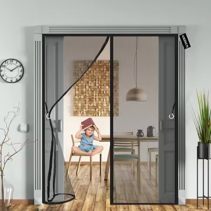 Cortina Mosquitera para Puertas 165 x 210 cm Mosquitera Puerta Magnetica,Cierre Magnético de Arriba a Abajo para Puertas Cortina de Sala de Estar la Puerta del Balcón,Negro - 1