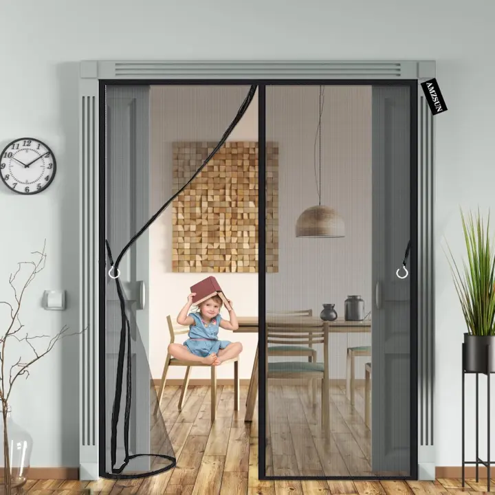 Cortina Mosquitera para Puertas 165 x 210 cm Mosquitera Puerta Magnetica,Cierre Magnético de Arriba a Abajo para Puertas Cortina de Sala de Estar la Puerta del Balcón,Negro - 1