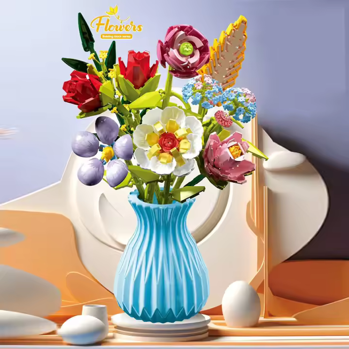 Bloques De Construcción De Bouquet De Flores Eterna Rosa Y Girasol Modelo De Planta Con Vaso Juguete DIY Para Niños Regalos Creativos Decoraciones De Escritorio - 1