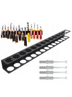 Organizador De Destornilladores De Pared Con 14 Agujeros Soporte Para Herramientas De vice Llave Y Aretes En Negro Material De Acero Tamaño 4x4.5x40cm - details 10